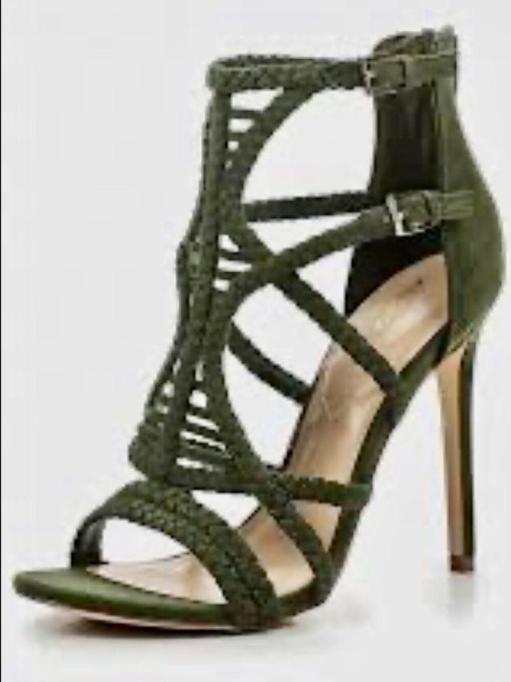 NEW Aldo Sinfony Hunter Green Braided Strappy Stiletto Heels Cage Design Size 9